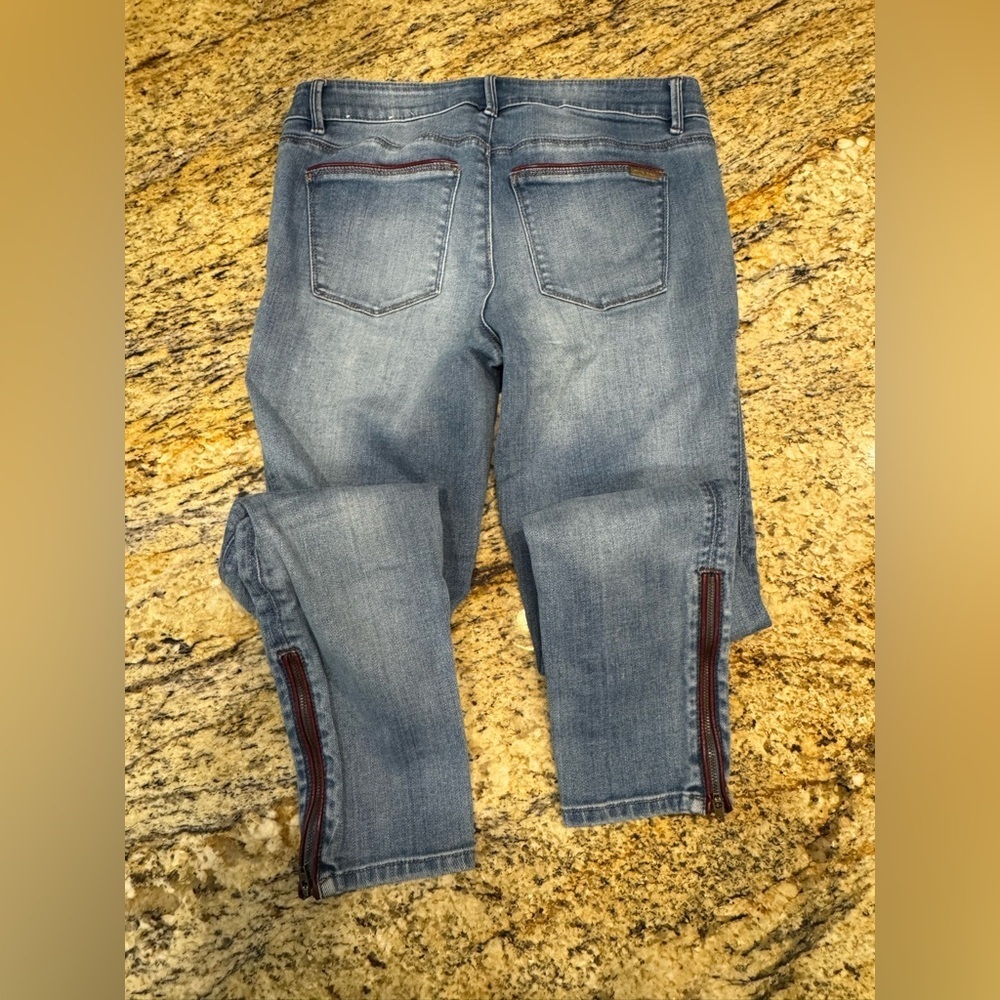 White House Black Market The Skimmer Jeans Faux Leather Trim Ankle Zip Size 4 - Picture 4 of 15